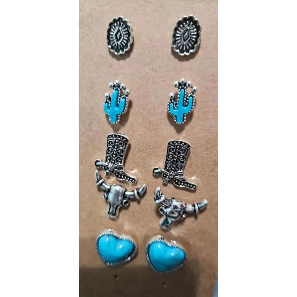 Set of 10 Pairs Assorted Women's Earrings with Turquoise and Western Designs New